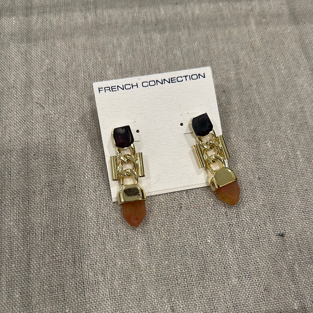 French Connection Gold And Brown Modern Drop Earrings 19$